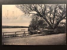 Postcard Lakewood NJ c1909 - Greetings from Lakewood NJ with Rowboat on Lake picture