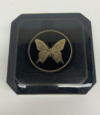 MCM  Otigiri Black Lacquer Gold Butterfly Coasters Holder Box Papillon Japan picture