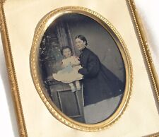 Antique Framed Quarter Plate Ambrotype Civil War Era Mother & Child Identified 2 picture