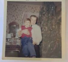 Christmas Photograph Happy Little Boy Being Held Vintage 1965 Photograph picture