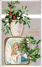  Unused Christmas Postcard Pretty Angel Girl with Tree Vintage 1907 LI picture