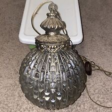 VTG/ANTIQ? Clear Glass Ribbed Globe Swag Light Lamp Hollywood Regency MCM ASIS picture