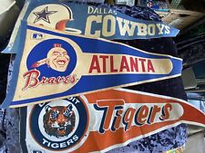Vintage NFL and MLB 50s 60s Wool Felt Pennant Lot Cowboys Braves Tigers picture