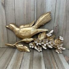 Vintage Syroco Bird on Dogwood Branch 60s Wall Hanging Gold Plastic Resin Floral picture