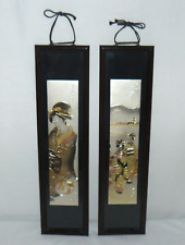 Japanese Set of 2 Chokin Geisha Wall Art Signed Gold Copper Silver picture