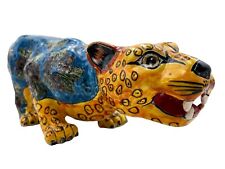 Talavera Jaguar Sculpture Folk Art Home Decor Mexican Pottery Multicolor 17.5