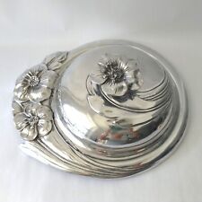 Vintage HR Hacienda Real Handmade Pewter Covered Serving Tray Embossed Flower Kn picture