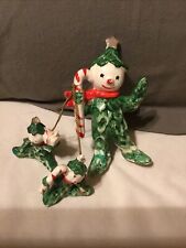 Vintage Commodore Christmas Holly Snowman Tree 3 Figurine Set Chained READ picture