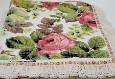 Vintage Handmade Tablecloth- Large Roses - Lace Trim - 56