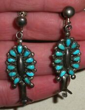 ANTIQUE ZUNI PETIT POINT STERLING SILVER SQUASH BLOSSOM DANGLE EARRINGS vafo picture