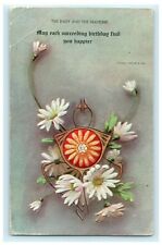 R. Hill Art Nouveau Brooch Birthday 1907 Embossed Vintage Antique Postcard picture