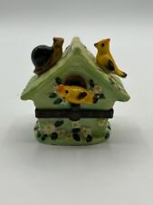 Ceramic Green Birdhouse With Bird and Snail On Top Trinket Box No Damage picture