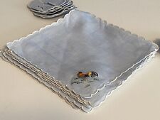 VTG 24 Pc Set Maderia Embroidered Rooster Blue Fabric Cocktail Napkins&Coasters picture