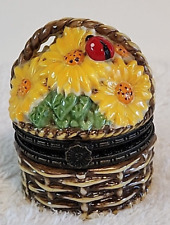 Ceramic Trinket Box Floral Bouquet Daisies Ladybug Ring Earring Jewelry Pill picture