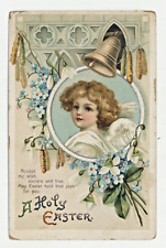 Vintage Postcard Easter ANGEL BELL FLOWERS  EMBOSSED SILVER EMBOSSED POSTED picture