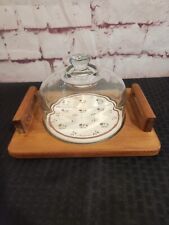 Vintage Goodwood Decorative Teak  Glass Domed Cheese Tray With Handles picture
