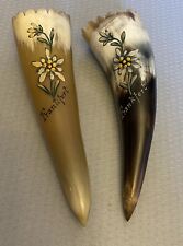 Vintage German Real Cow Horns Souvenirs 2 Frankfort Handpainted Edelweiss 7