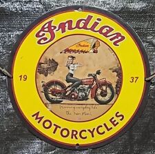 1937 INDIAN MOTORCYCLES PINUP PORCELAIN ENAMEL SIGN. picture