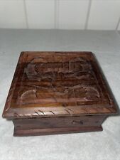 antique wood carved trinket box picture