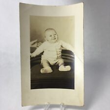 Vtg 1950s Proud Dressed Up Sitting Smiling Baby Boy B&W Portrait Photo Postcard picture