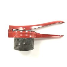 VTG Metal Potato Rice Masher Strainer Red Enamel Handle Vintage Farmhouse AS IS picture