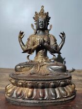 home decor Buddhist culture old bronze four-armed Avalokitesvara Guanyin statue picture