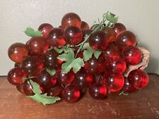 Vintage Lucite Acrylic Large Red Grape Cluster On Driftwood 13” 50+ Grapes picture