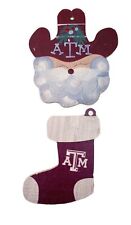 2 Texas TX Aggie A&M Painted Wood Christmas Ornaments Cowboy Santa Stocking picture