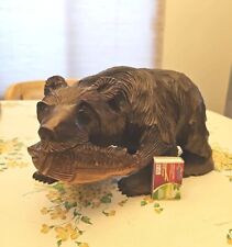 Wooden Bear with fish in mouth hand work  11