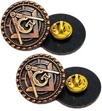 Masonic Square & Compass Round Antique Brass 2 PCS Lapel Pins  picture