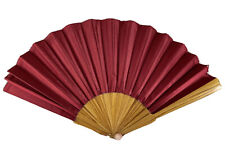 Victorian Burgandy Satin Folding Wall Fan w/ Carved Wood Sticks picture