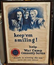 Original World War 1 1918 M Leone Bracker Keep Em Smiling Propaganda Poster  picture