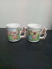 Vintage PETER RABBIT Shaped 3D Handle Easter Bunny Coffee Mug Set Of 2 picture