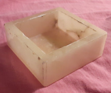 Genuine Alabaster Trinket Tray Handcarved Italian 2.75” Square picture
