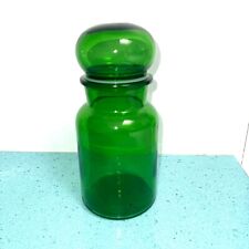 Belgian Apothecary Jar Vintage 60s Green Glass Round Stopper Top Kitchenware picture