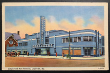 Linen Postcard Louisville KY - c1940s Greyhound Bus Terminal picture