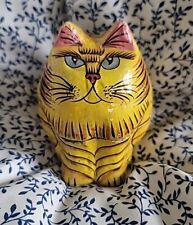 Vintage Hand Painted Paper Mache Cat Orange Tabby Trinket Box picture