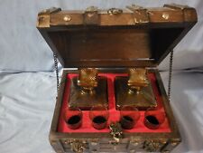 Vintage Pirate Treasure Chest Amber Decanters & 4 Shot Glasses. Man Cave Bar. picture