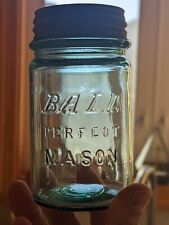 ***AWESOME*** Pint Ball Perfect Block Letter Mason Fruit Jar Minty Green/Aqua  picture