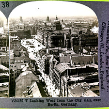 c1910s Berlin, Germany Downtown City Hall Birds Eye Real PHhoto Stereo Card V4 picture