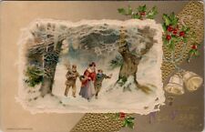 New Years John Winsch Family Snow Flock Night Scene 1912 Embossed Postcard V4 picture