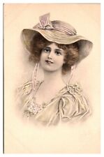 ANTQ Beautiful Illustrated Lady in a Hat, c. 1910, Postcard picture