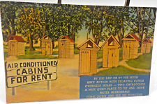 Comic linen postcard/ 7 outhouses/Air conditioned cabins for rent picture