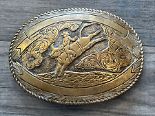 Vintage Crumrine Bronze Belt Buckle Bullrider Western Rodeo Cowboy picture