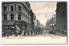 Manchester England Postcard Market Street Trolley Car c1910 Antique Unposted picture