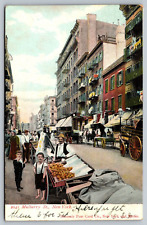 pre-1907 MULBERRY ST, NEW YORK 1906 horsedrawn wagons and produce vendors picture