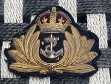 WW2 Royal Navy Officers Original Economy Issue Cloth & Metal Cap Badge picture