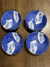 4 Japanese Ceramic Porcelain 5.25” Round Blue Floral Bowls picture