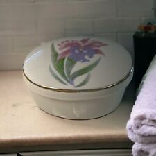 VTG Oval Porcelain Dish -Iris Trinket -jewelry Soap~Made in Taiwan 4.5x3.5x2”lid picture