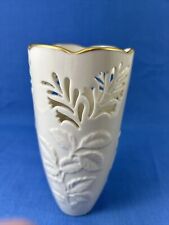 Vintage Lenox Porcelain Cream Gold Rimmed Floral Cut Out Vase USA Made 7” picture